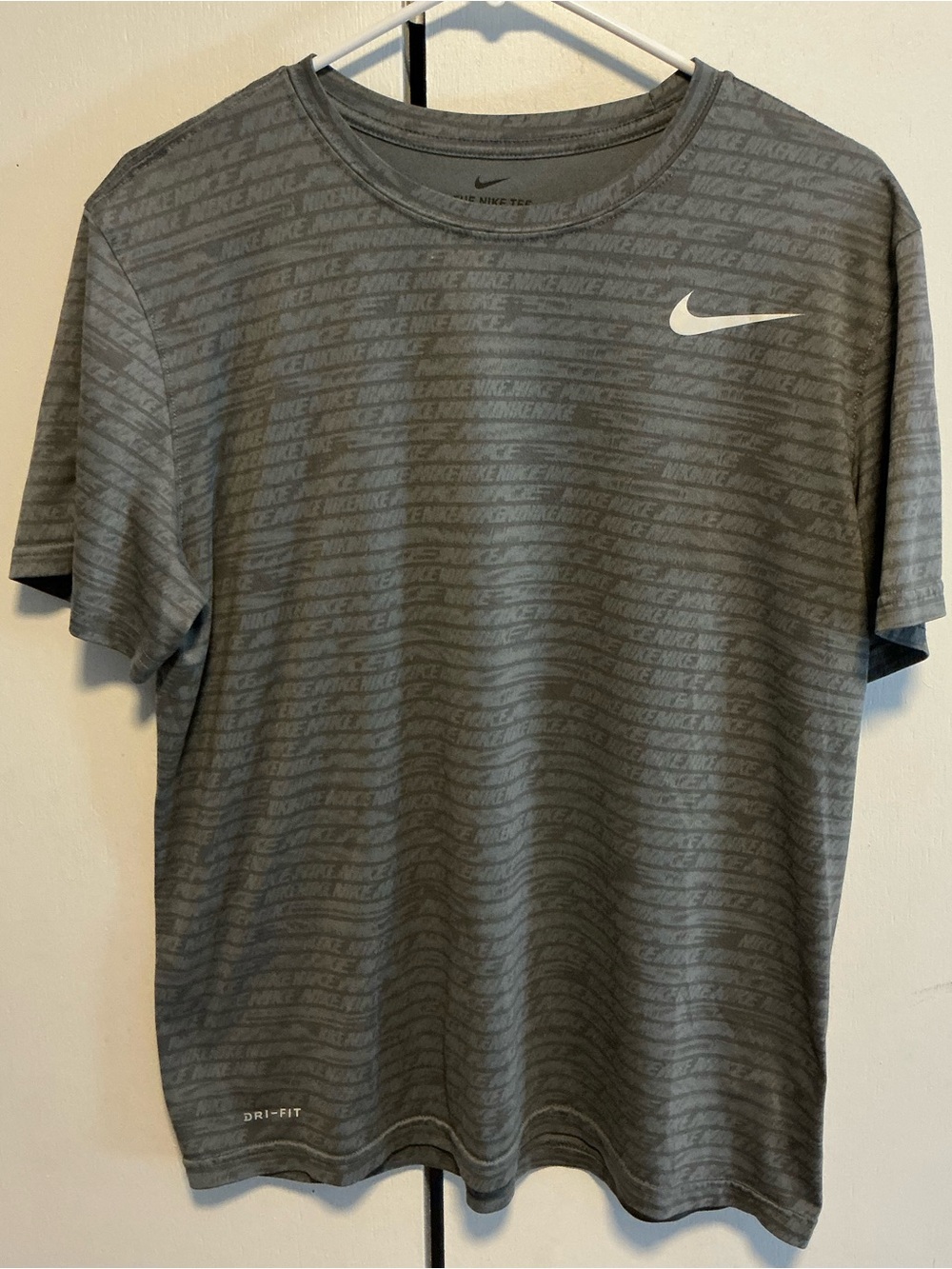 Nike Gray Short Sleeve Performance Tee with White Swoosh
